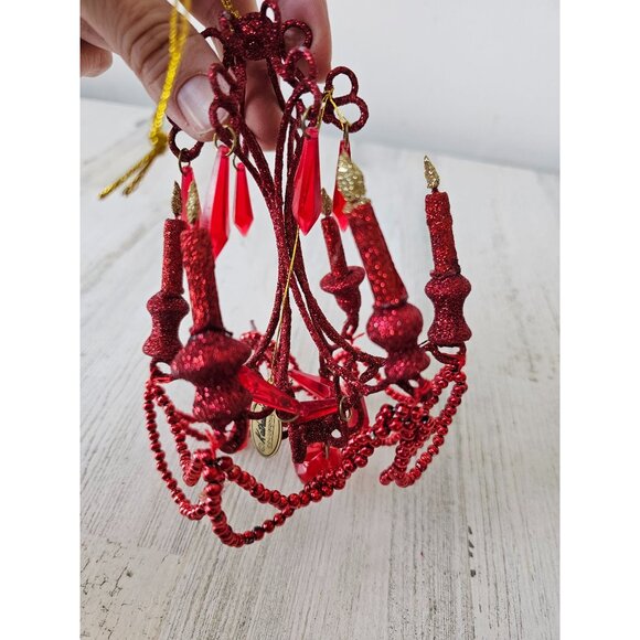 Katherine's collection red glitter chandelier beaded ornament mini as is - Picture 6 of 7
